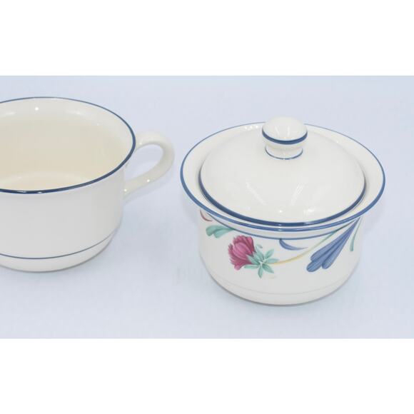 Y2K Poppies On Blue by LENOX Chinastone Creamer & Sugar Bowl w/Lid - Picture 3 of 11